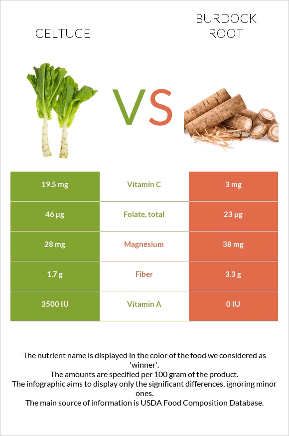 Celtuce vs Burdock root infographic