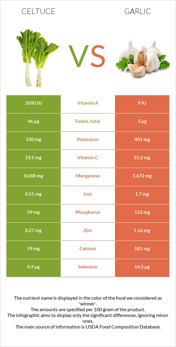 Celtuce vs Garlic infographic