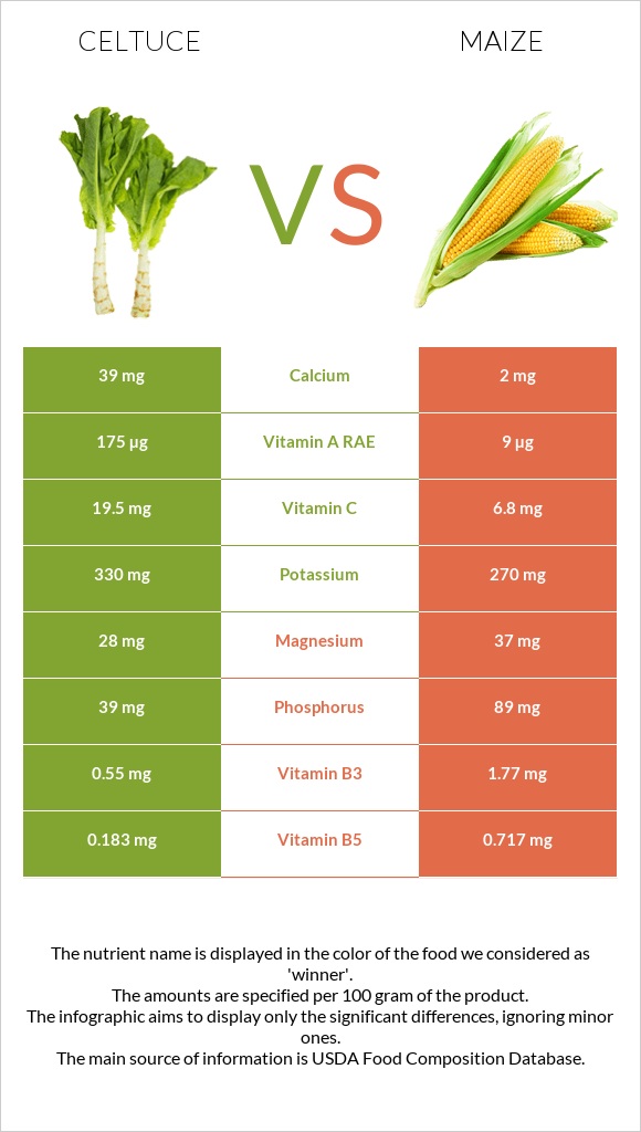 Celtuce vs Corn infographic