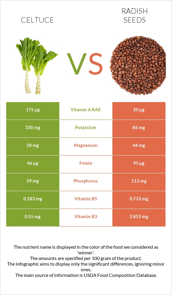 Celtuce vs Radish seeds infographic