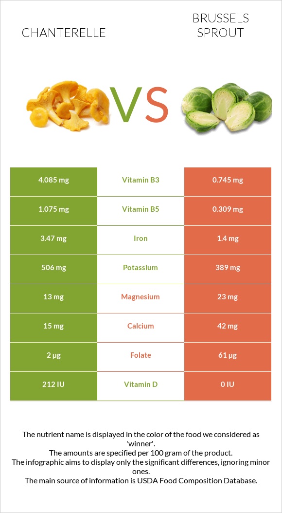 Chanterelle vs Brussels sprout infographic