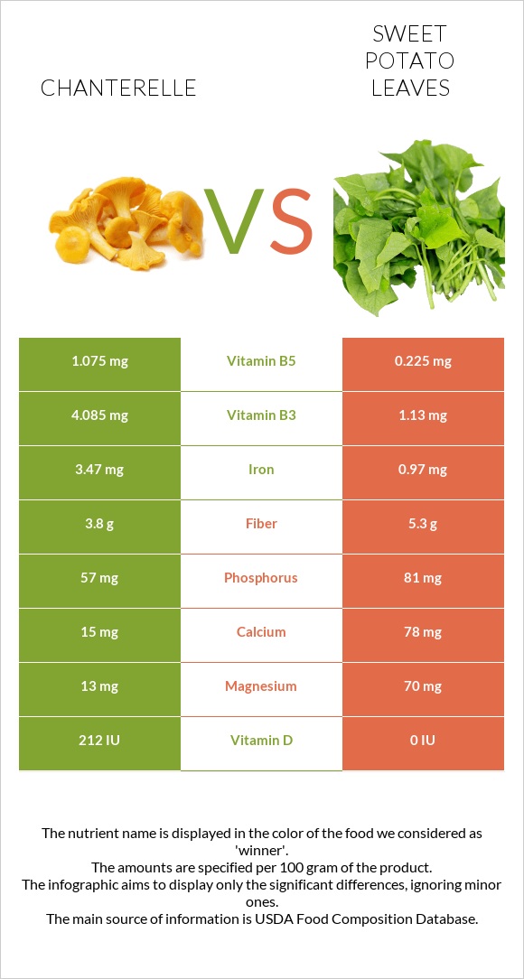 Chanterelle vs Sweet potato leaves infographic