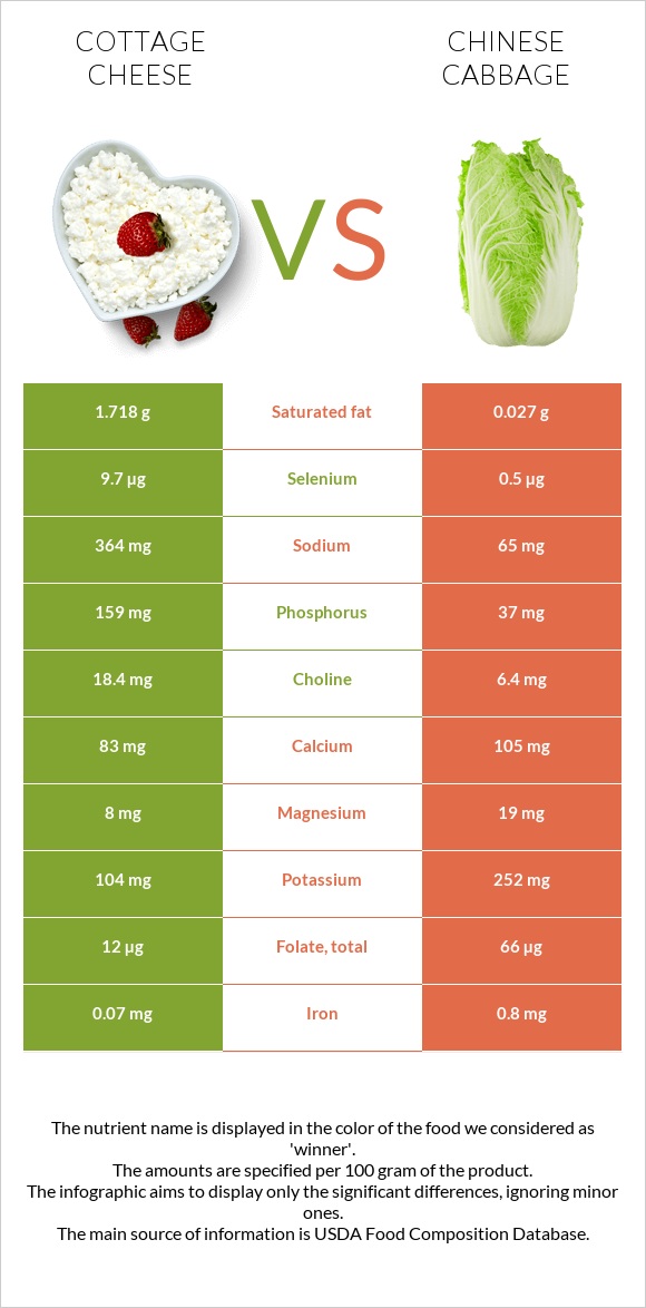 Cottage cheese vs Chinese cabbage infographic