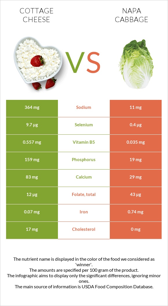 Cottage cheese vs Napa cabbage infographic