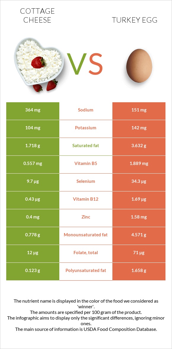 Cottage cheese vs Turkey egg infographic