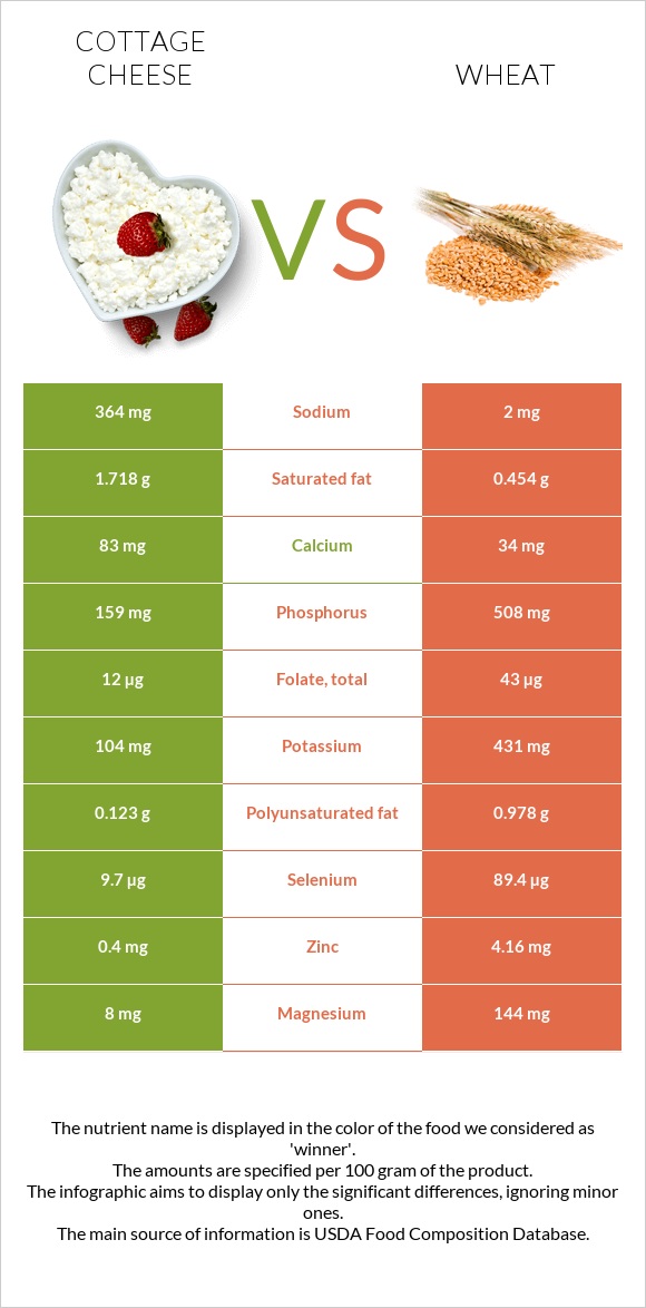 Cottage cheese vs Wheat infographic
