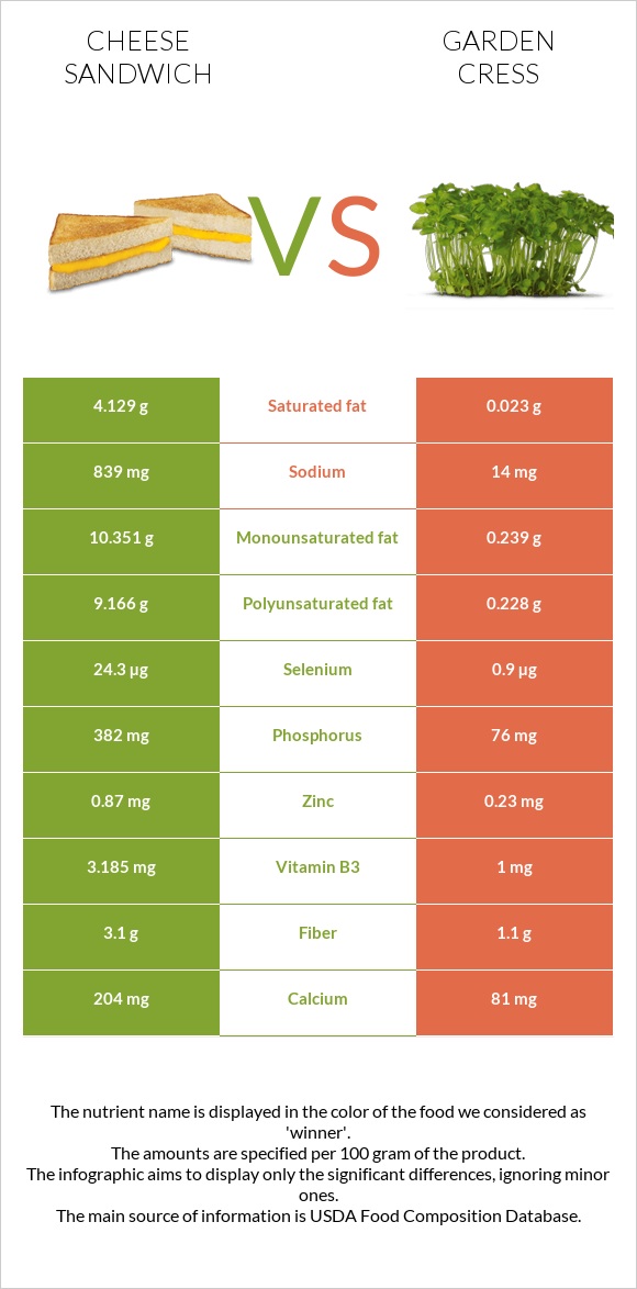 Cheese sandwich vs Garden cress infographic