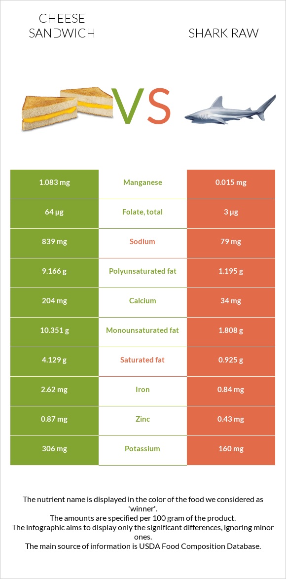 Cheese sandwich vs Shark raw infographic