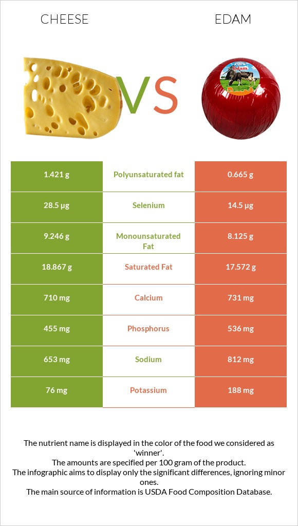 Cheddar Cheese vs Edam infographic