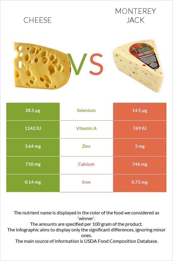 Cheddar Cheese vs Monterey Jack infographic