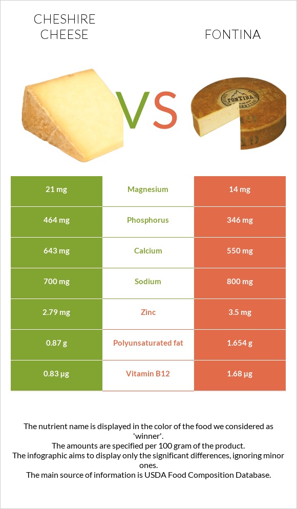 Cheshire cheese vs Fontina infographic