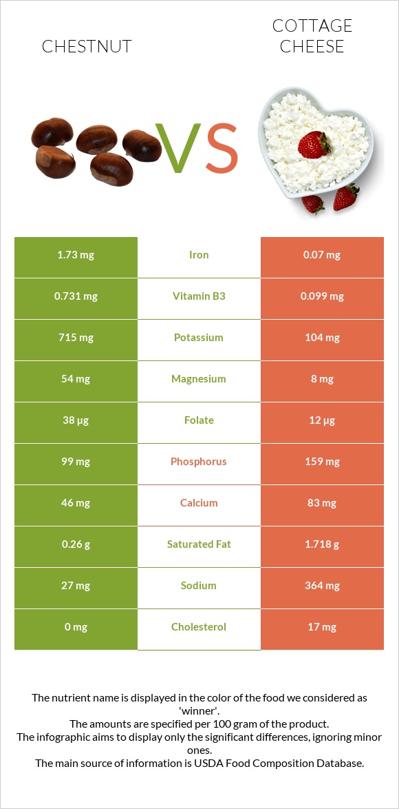 Chestnut vs Cottage cheese infographic