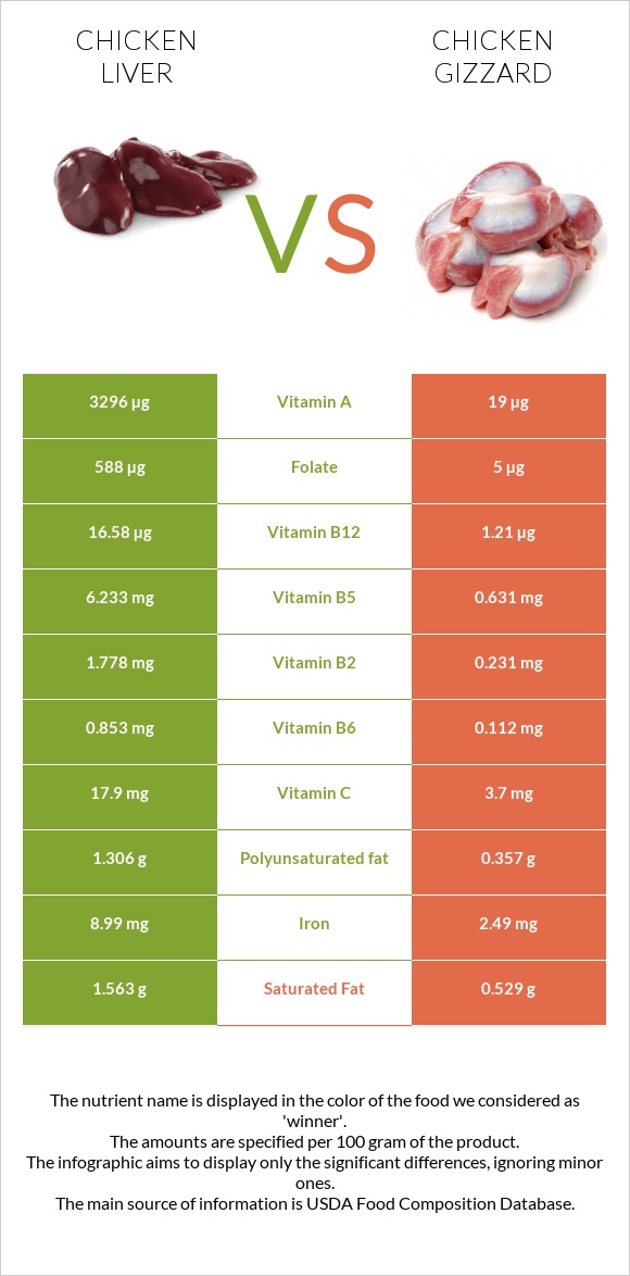 Chicken liver vs Chicken gizzard infographic