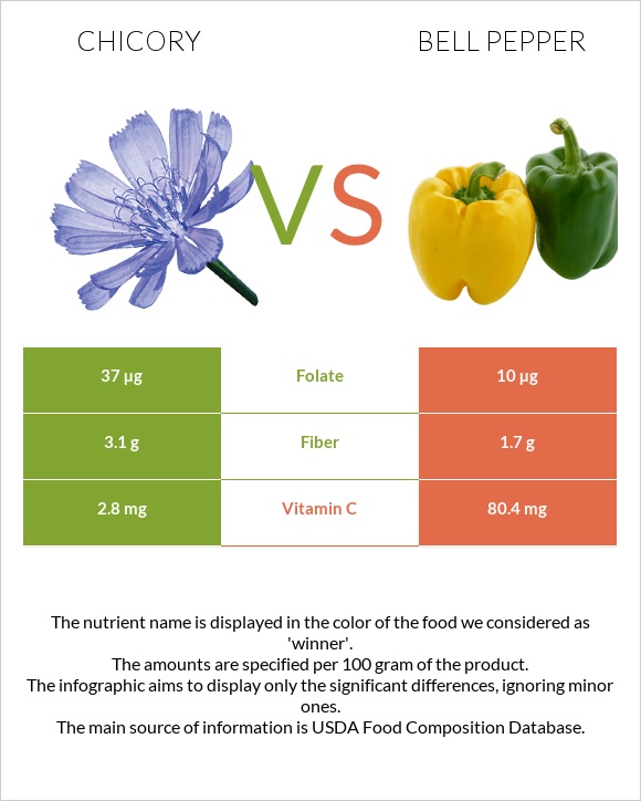 Chicory vs Bell pepper infographic