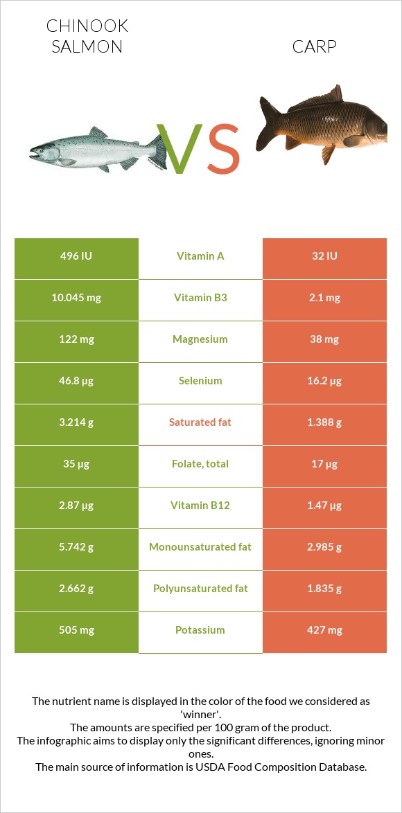 Սաղմոն չավիչա vs Carp infographic