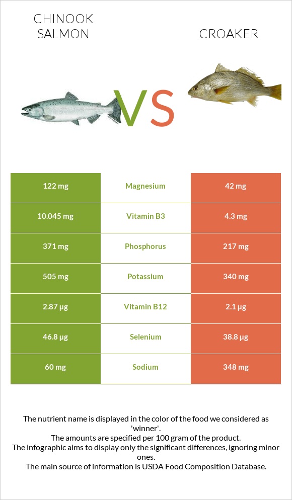 Սաղմոն չավիչա vs Croaker infographic