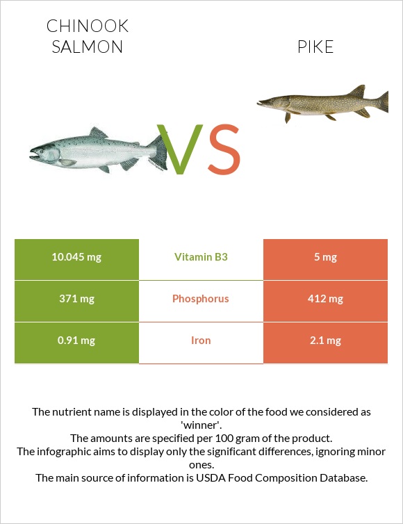 Chinook salmon vs Pike infographic