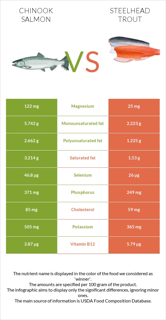 Chinook salmon vs Steelhead trout infographic