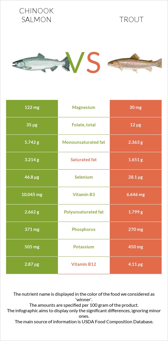 Chinook salmon vs Trout infographic