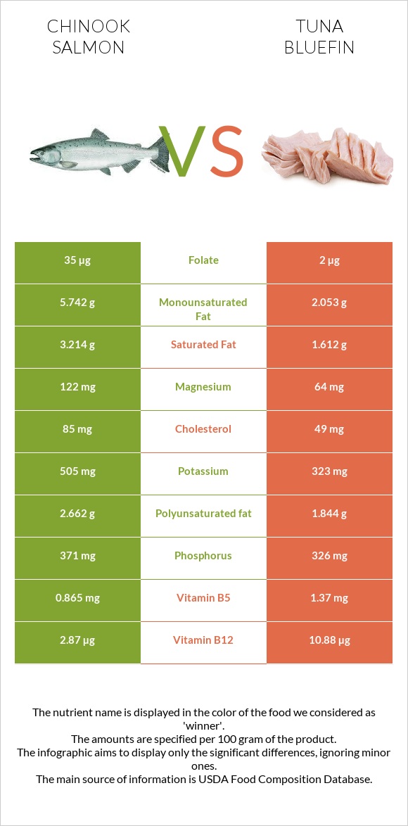 Chinook salmon vs Tuna Bluefin infographic