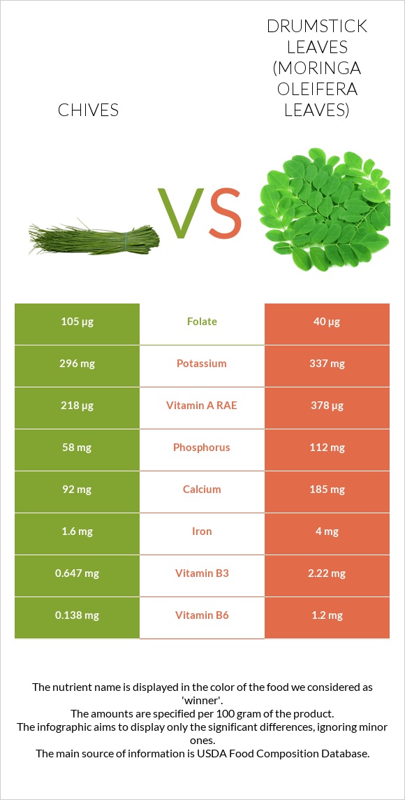 Chives vs Drumstick leaves infographic