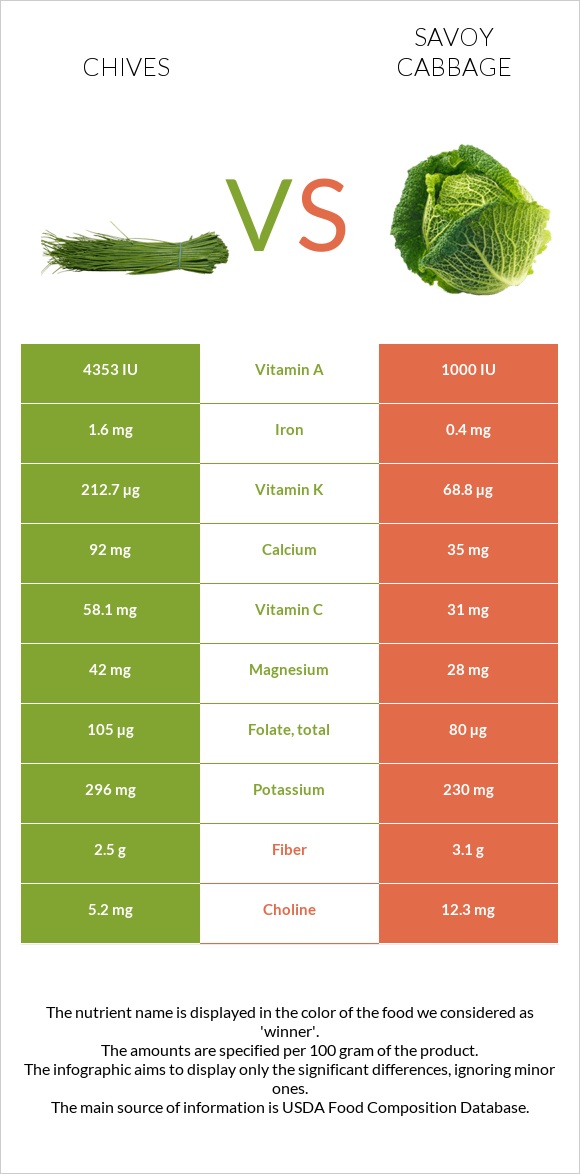 Chives vs Savoy cabbage infographic