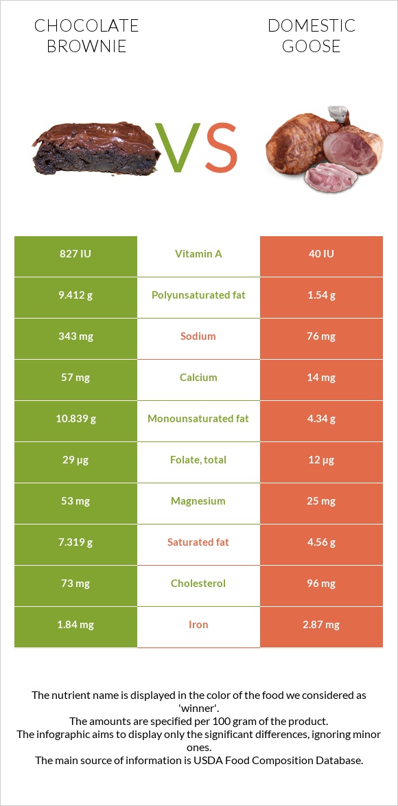 Chocolate brownie vs Domestic goose infographic