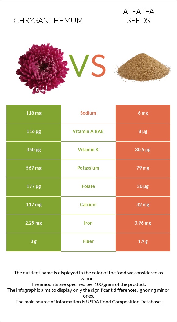 Chrysanthemum vs Alfalfa seeds infographic