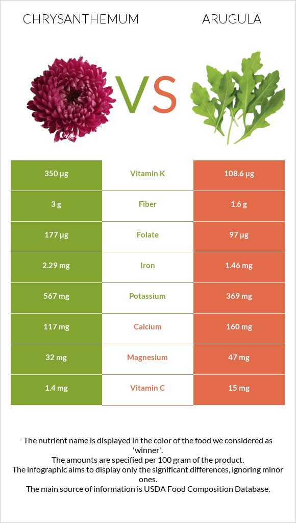 Chrysanthemum vs Arugula infographic