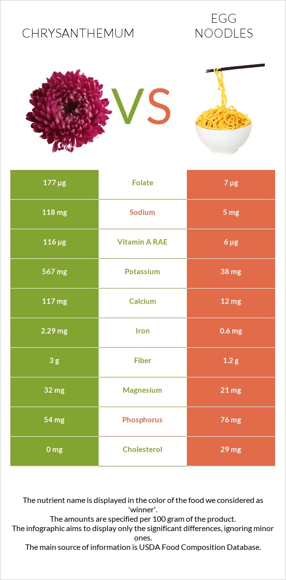 Chrysanthemum vs Egg noodles infographic