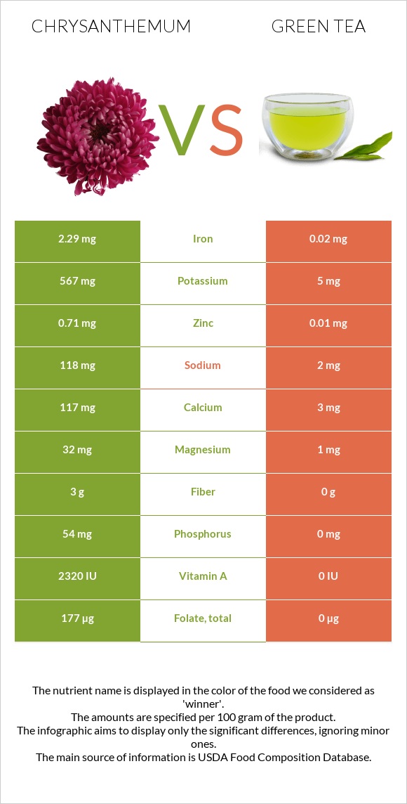 Chrysanthemum vs Green tea infographic