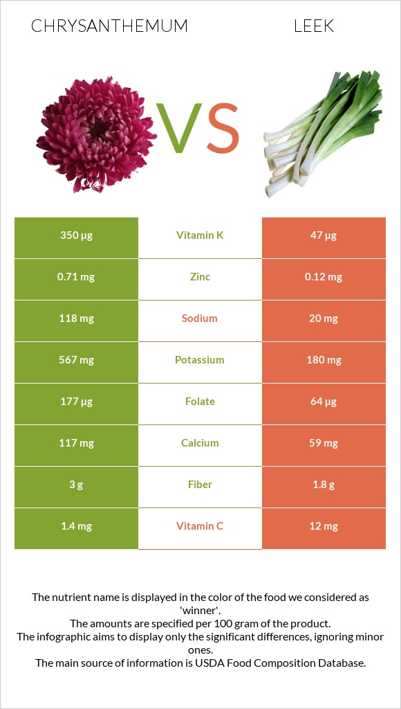 Chrysanthemum vs Leek infographic