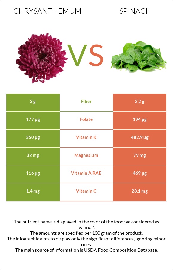 Chrysanthemum vs Spinach infographic