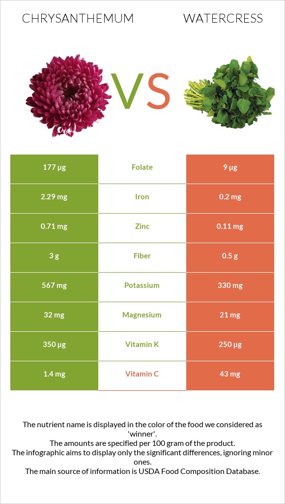 Chrysanthemum vs Watercress infographic