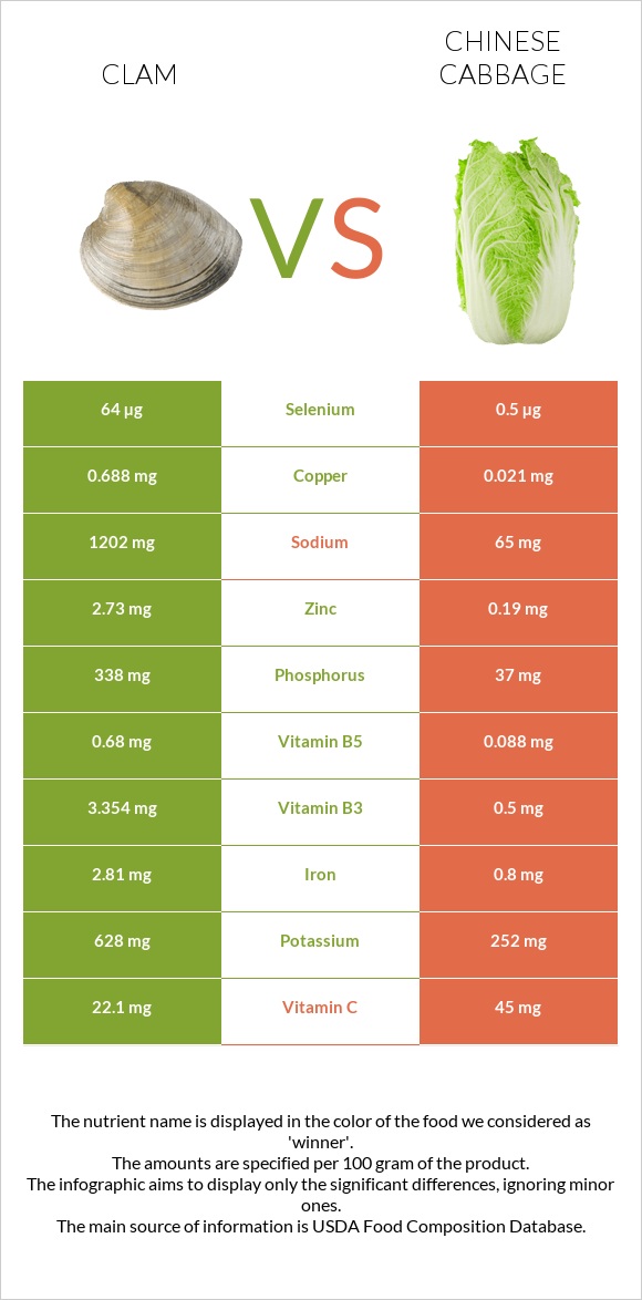 Clam vs Chinese cabbage infographic