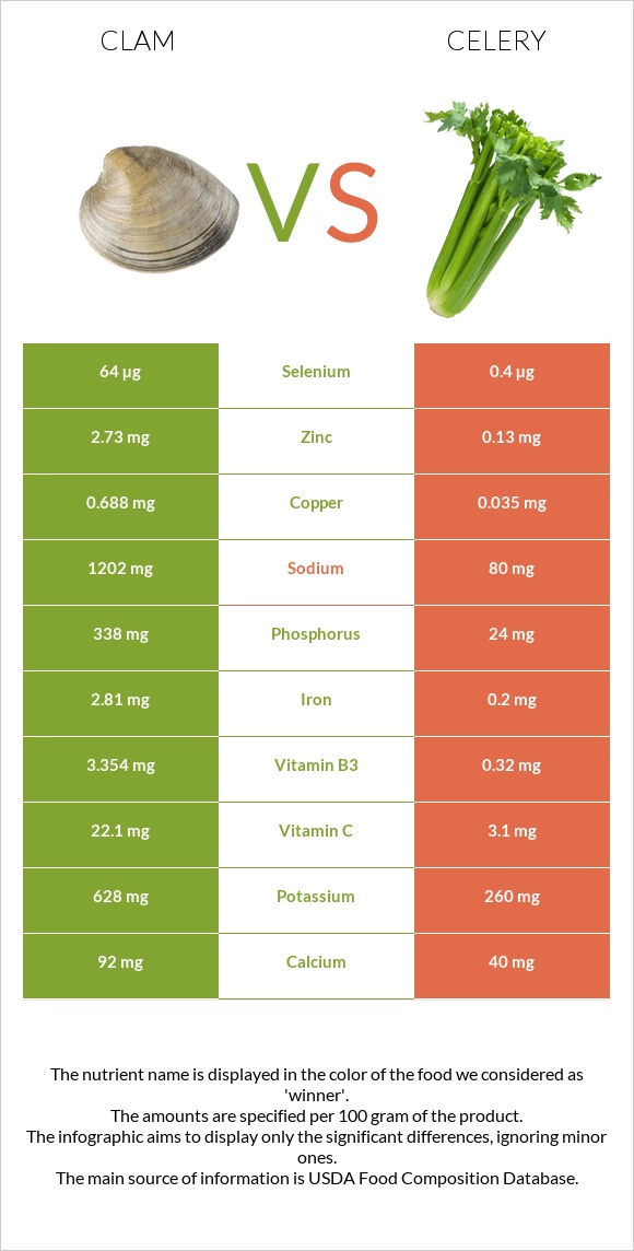 Clam vs Celery infographic