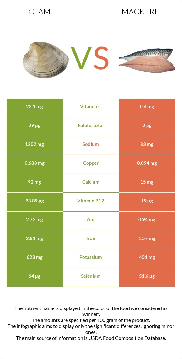 Clam vs Mackerel infographic