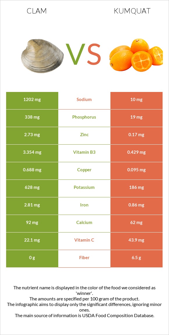 Clam vs Kumquat infographic