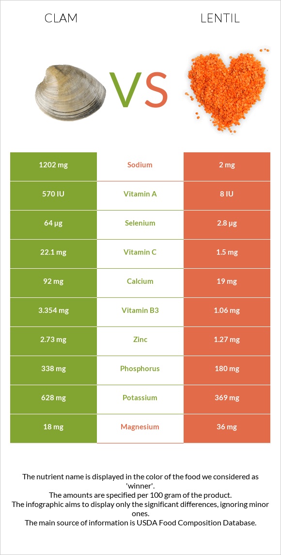 Clam vs Lentil infographic