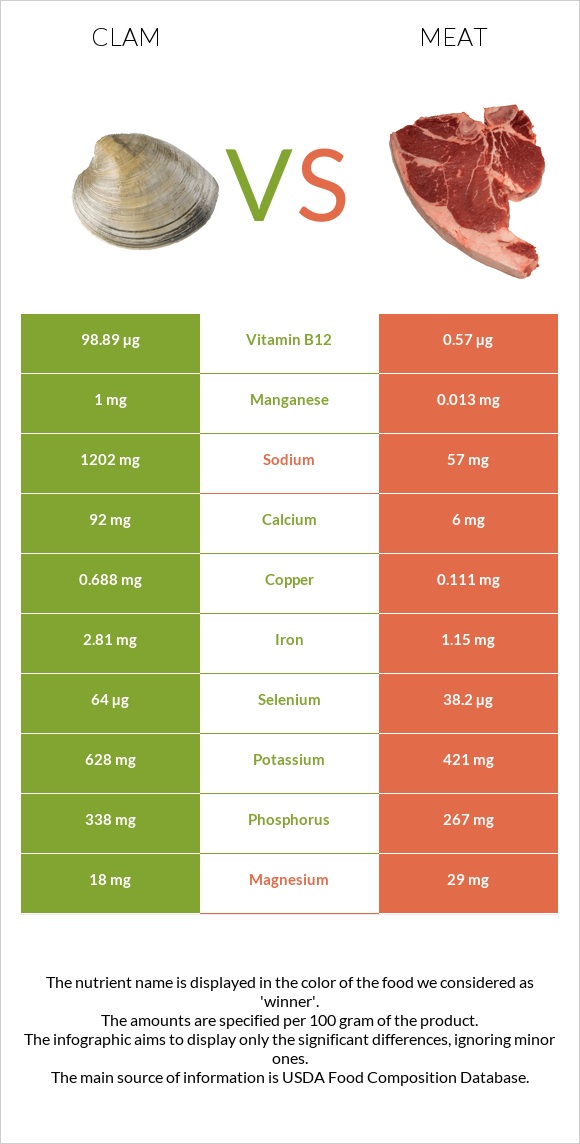 Clam vs Pork Meat infographic