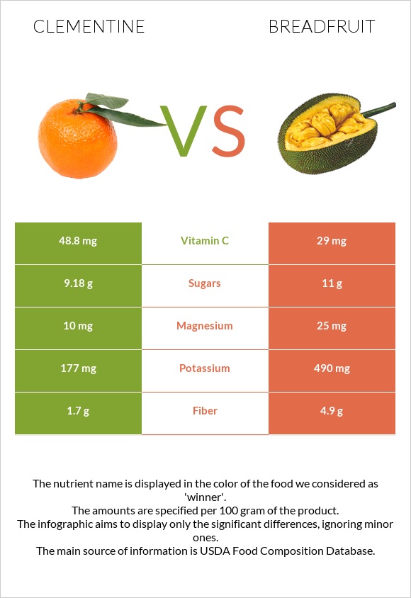 Clementine vs Breadfruit infographic