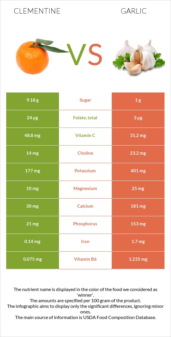 Clementine vs Garlic infographic