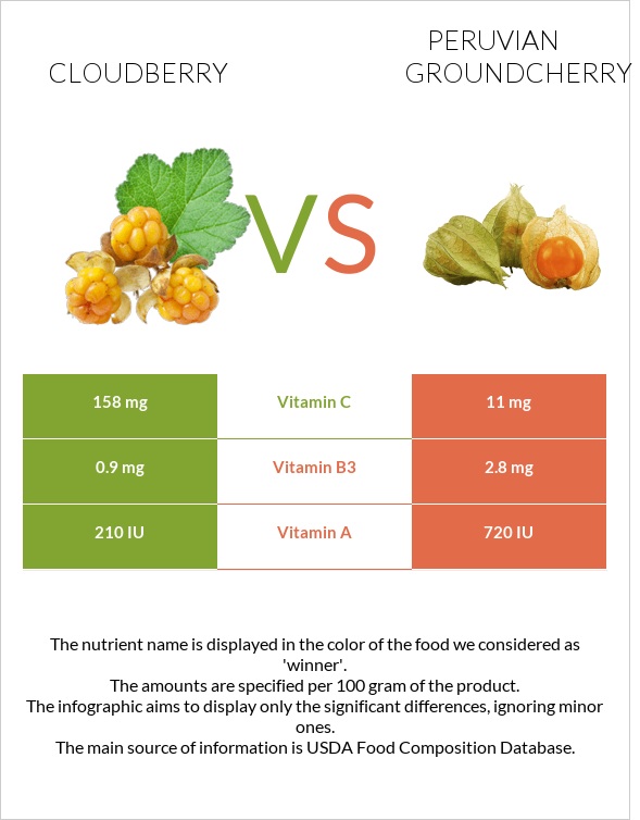 Cloudberry vs Peruvian groundcherry infographic