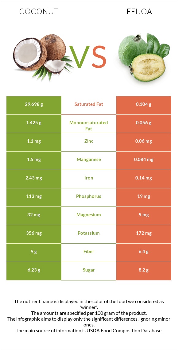 Coconut vs Feijoa infographic