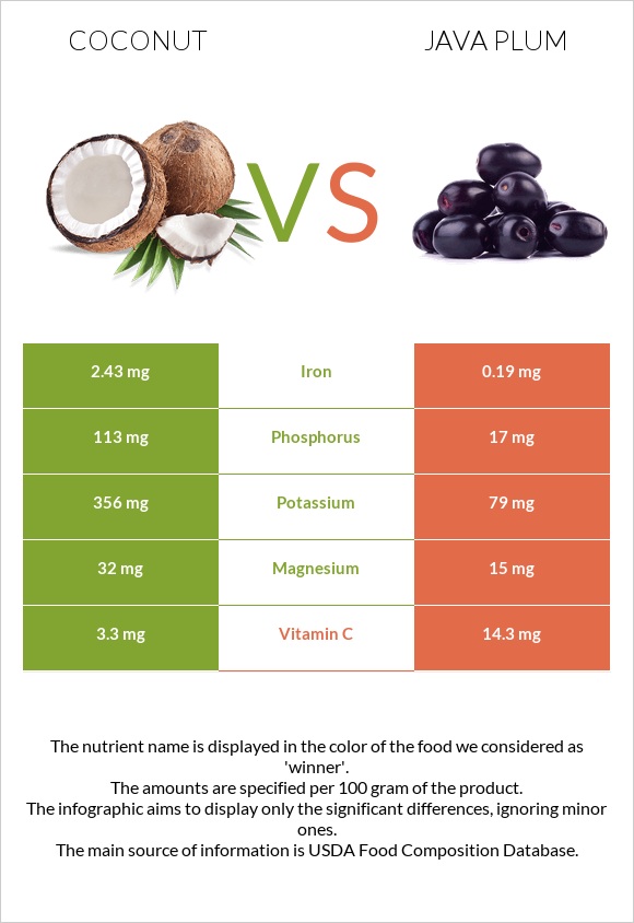 Կոկոս vs Java plum infographic