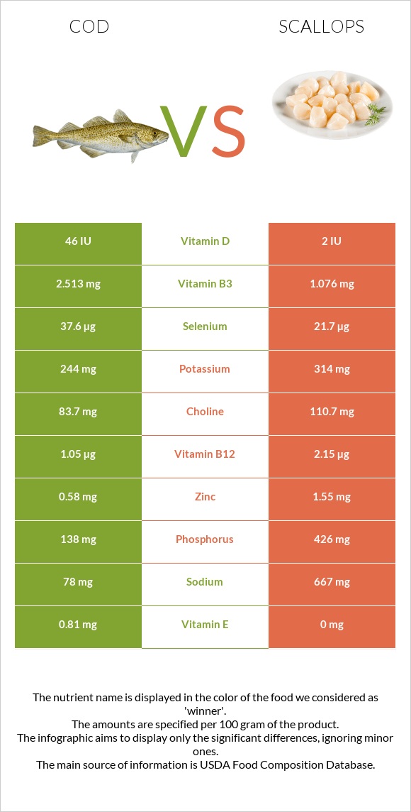 Ձողաձուկ vs Scallop infographic