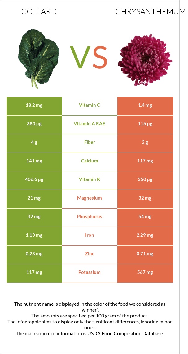 Collard Greens vs Chrysanthemum infographic
