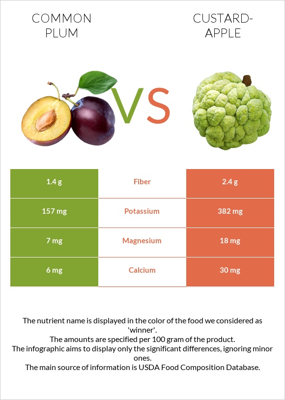 Common plum vs Custard apple infographic