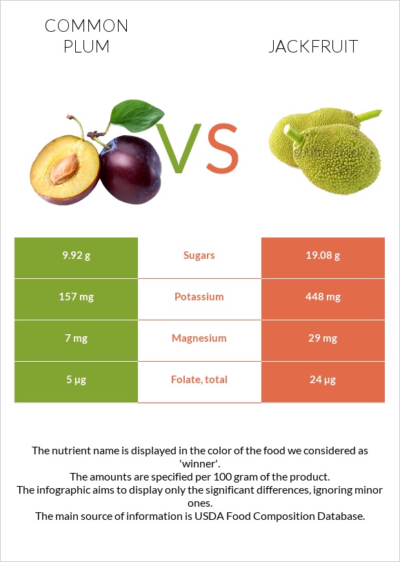 Common plum vs Jackfruit infographic