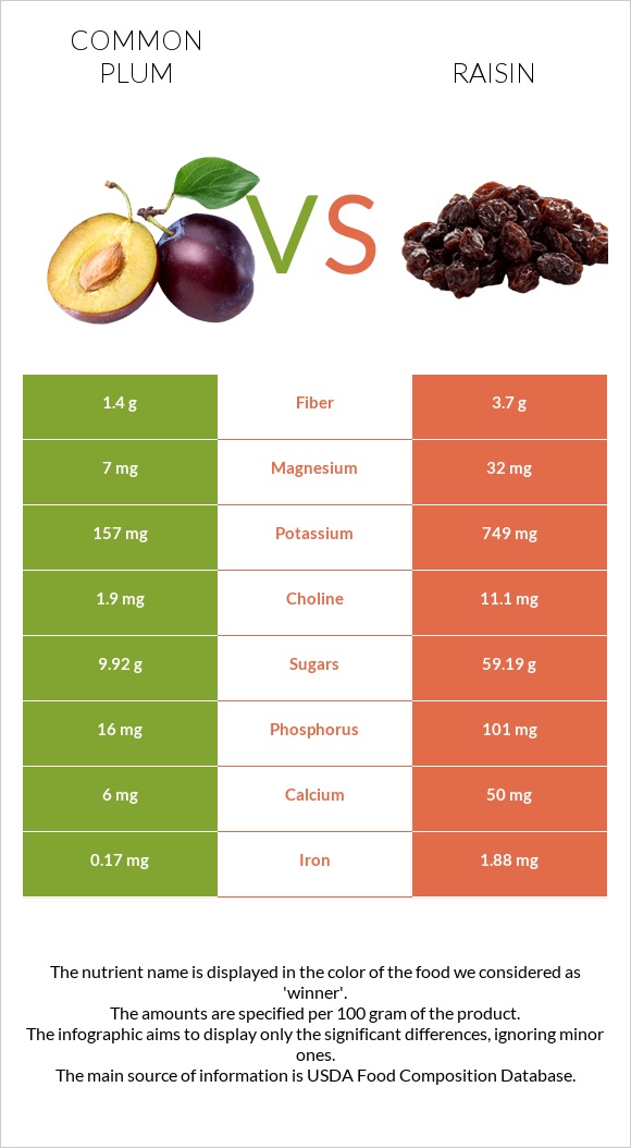 Common plum vs Raisin infographic